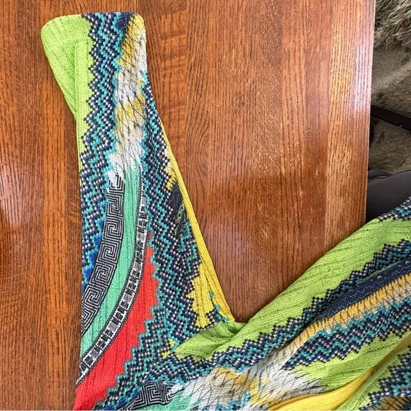 Boho Chic Global Vibe Colorful Patterned  Button-Up Sheer Cover Shirt Women’s M - Picture 7 of 8